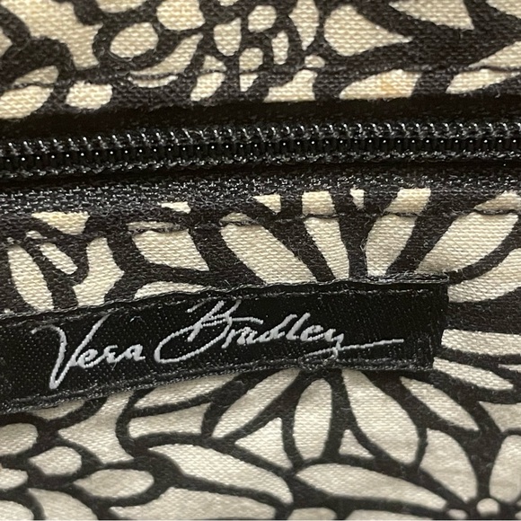 Vera Bradley Spectator Purse Handbag Black Microfiber White Stitching Turn Lock - Picture 4 of 7